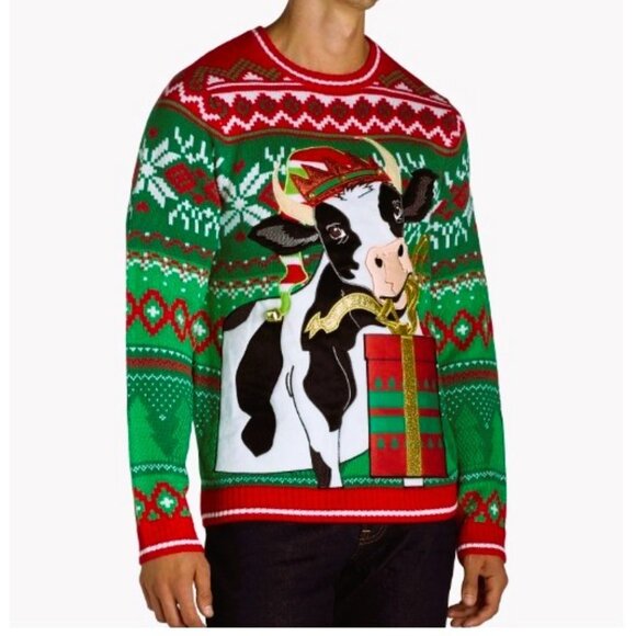 Holiday Time Other - NEW XL (46-48) DRINK POUCH Men's Christmas Cow Ugly Sweater w/Yes, A DRINK POUCH